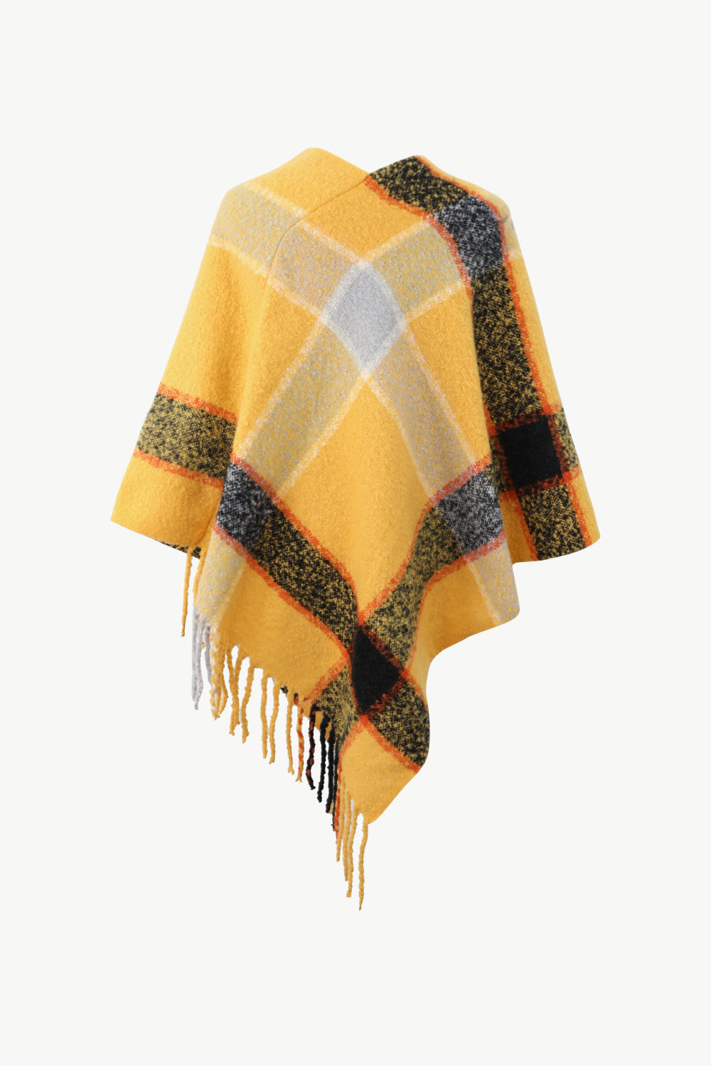 Plaid Fringe Detail Poncho - Thandynie