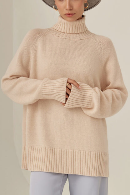 Turtle Neck Raglan Sleeve Sweater Sand