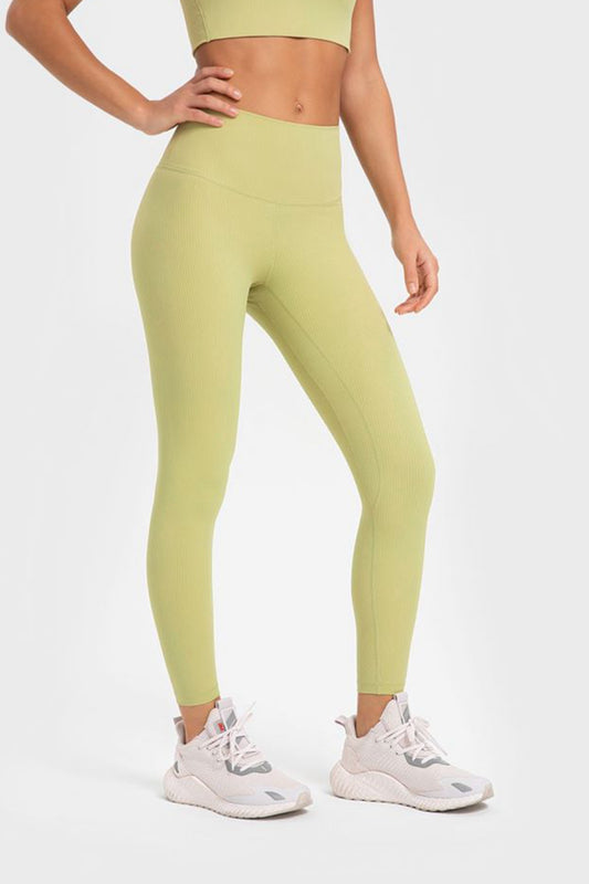 Highly Stretchy Wide Waistband Yoga Leggings Lemon