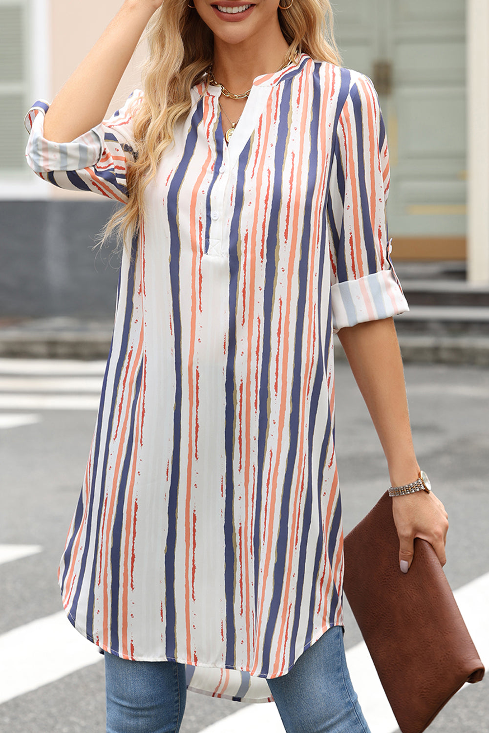 Striped High-Low Longline Shirt Stripe