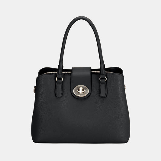 David Jones PU Leather Twist-Lock Tote Bag Black One Size