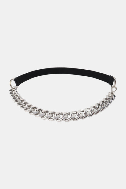 Half Alloy Chain Elastic Belt Silver One Size