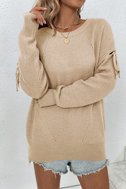 Round Neck Dropped Shoulder Sweater Khaki