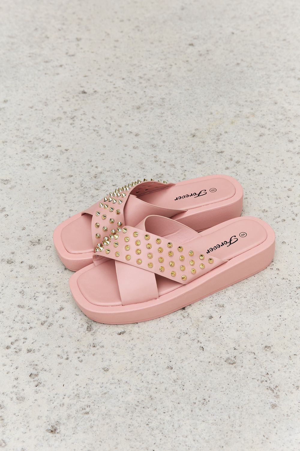 Forever Link Studded Cross Strap Sandals in Blush - Thandynie