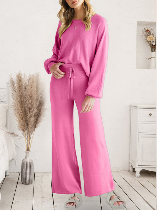 Long Sleeve Lounge Top and Drawstring Pants Set Pink