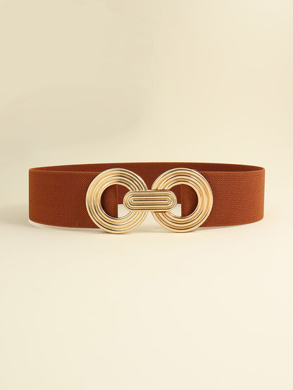 Geometric Buckle Elastic Wide Belt Dark Brown One Size