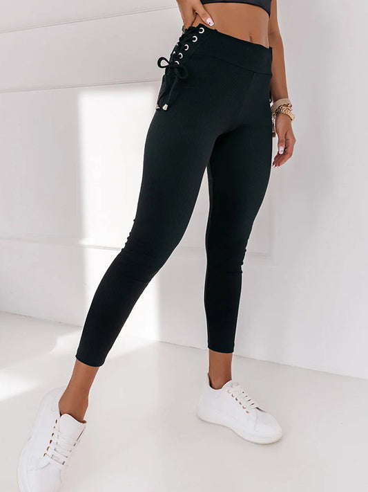 Wide Waistband Lace-Up Leggings - Thandynie