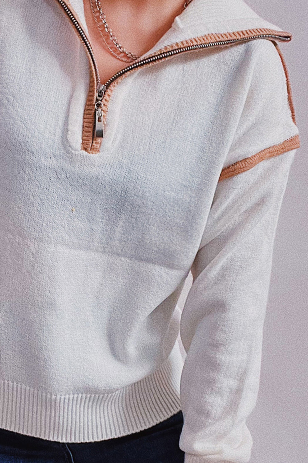 Exposed Seam Half Zip Sweater