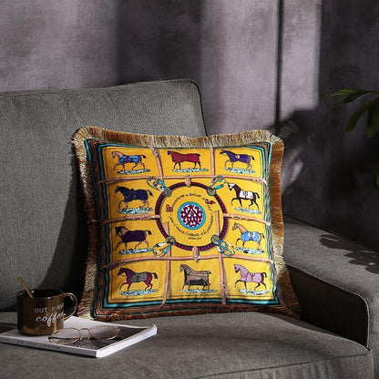 Double-sided Printed Fringe Pillow Sofa Cushion Ten squares gold 45x45cm Excluding core