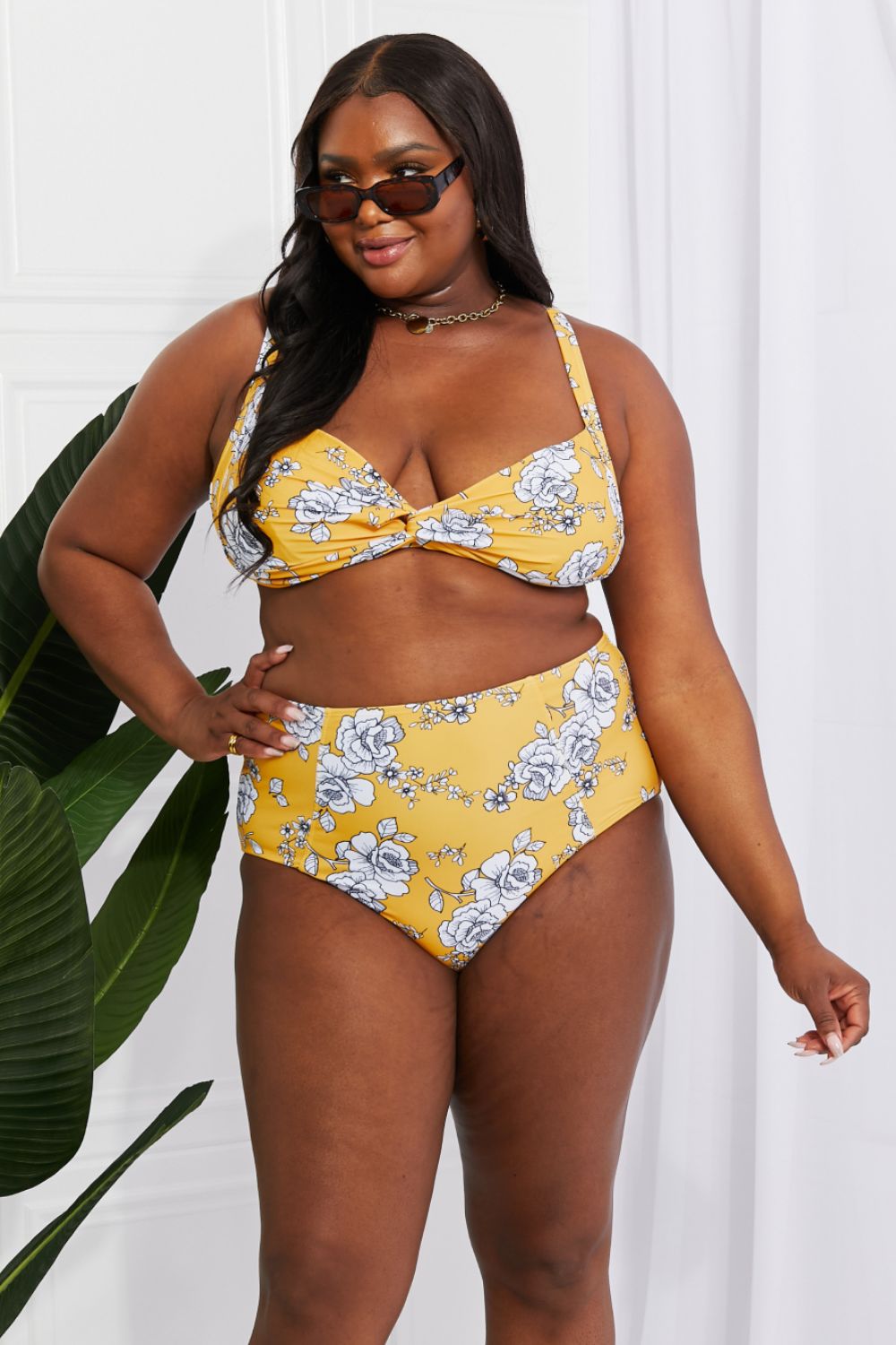 Marina West Swim Take A Dip Twist High-Rise Bikini in Mustard Gold