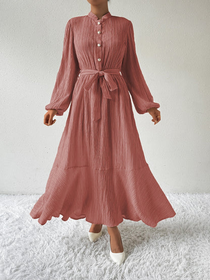 Tie Waist Long Sleeve Dress Dusty Pink