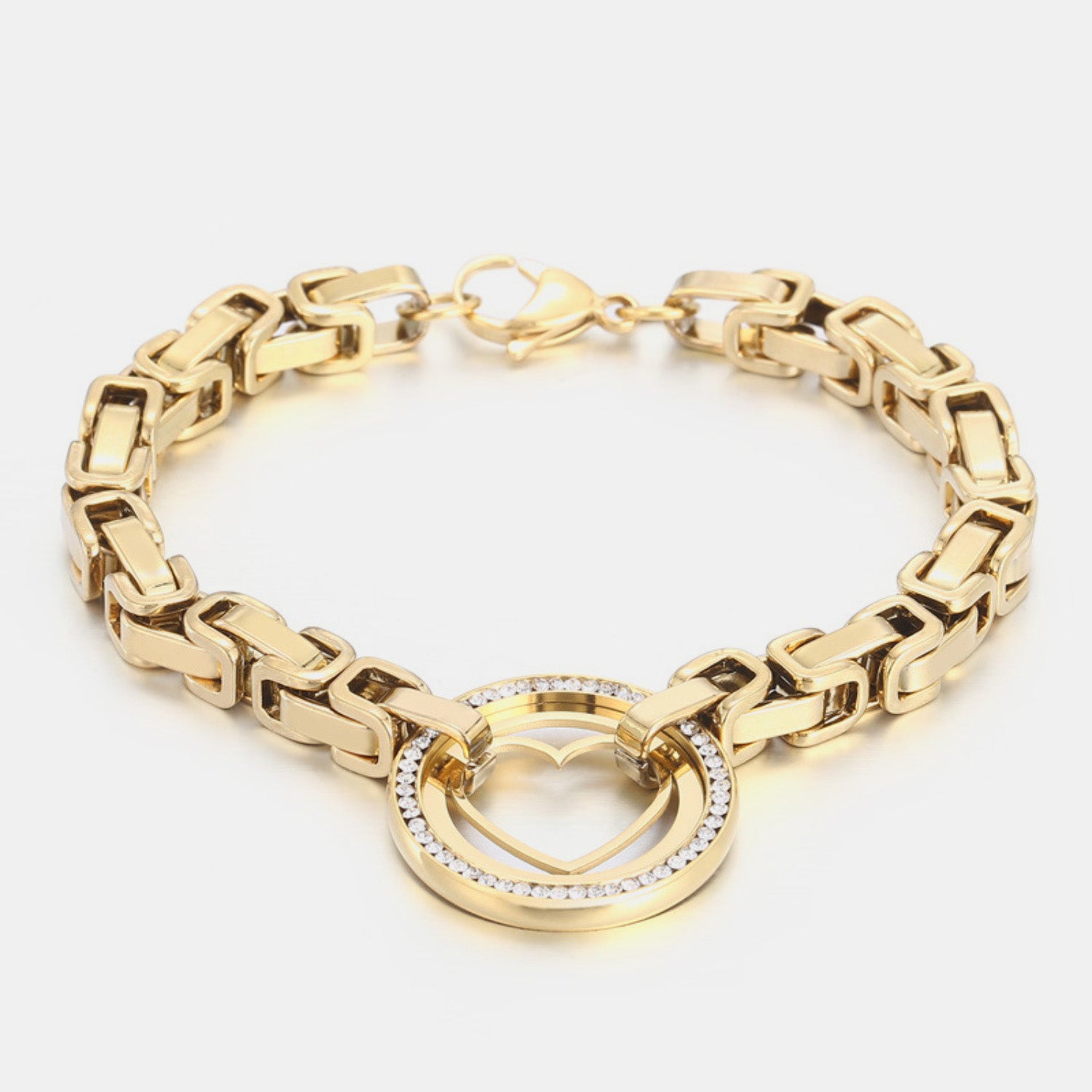 Stainless Steel Inlaid Zircon Cutout Heart Bracelet Gold One Size