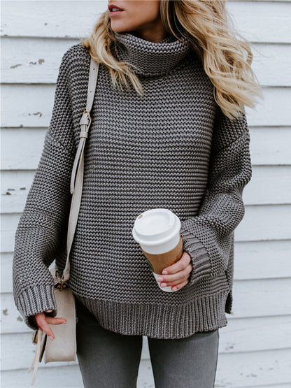 Turtleneck Dropped Shoulder Sweater Dark Gray