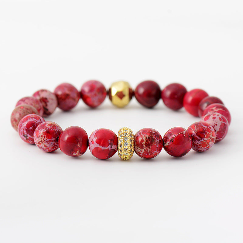 Natural Stone Beaded Bracelet Red One Size