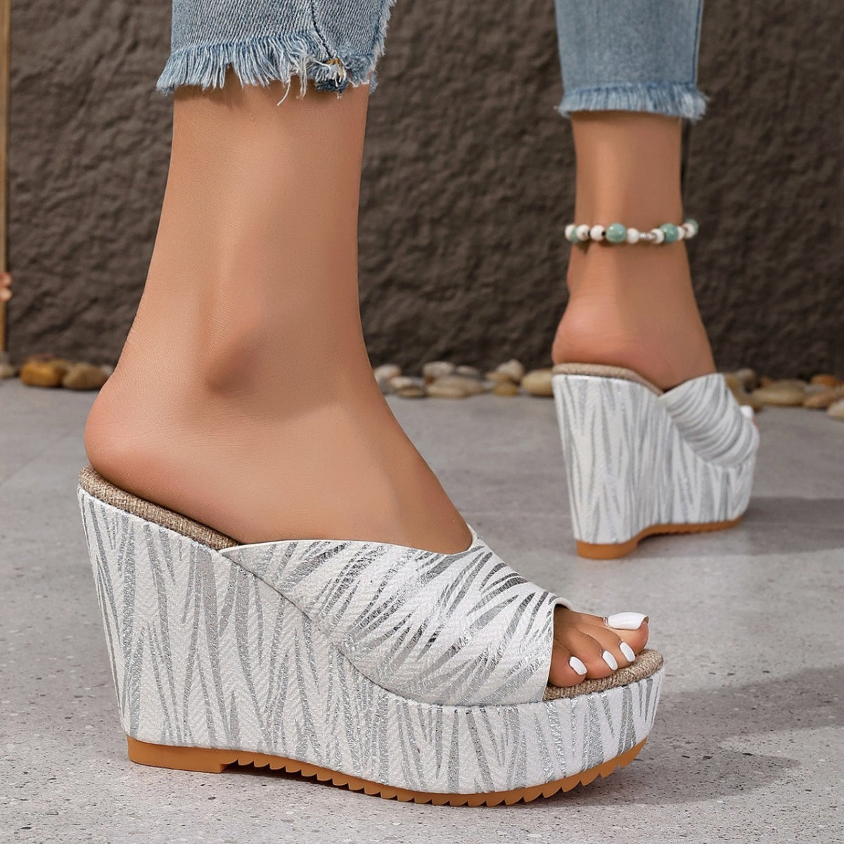 Peep Toe Wedge Sandals - Thandynie