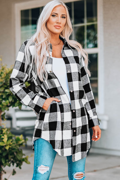 Women's Longline Plaid Shirt Coat with Turn-Down Collar | Classic British Style