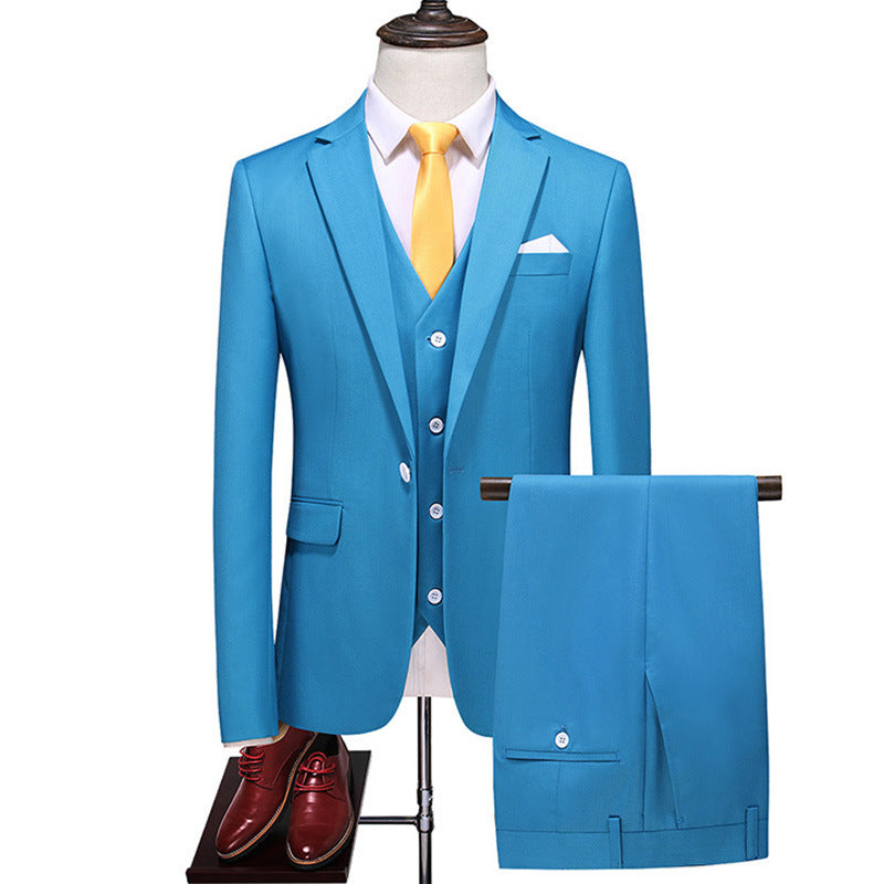 Men's Three-Piece Solid Color Suit for Evening Events, Banquets, or Weddings. Highland