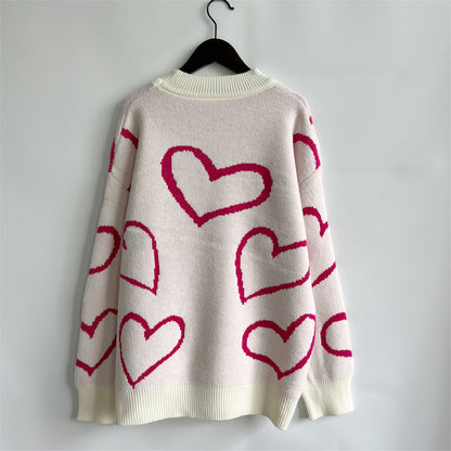 Heart Pattern Long Sleeve Sweater