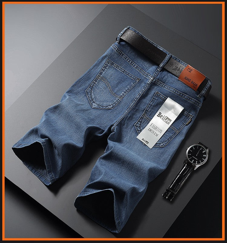 Men's Five-point Casual Thin Loose Elastic Middle Pants Breeches Blue