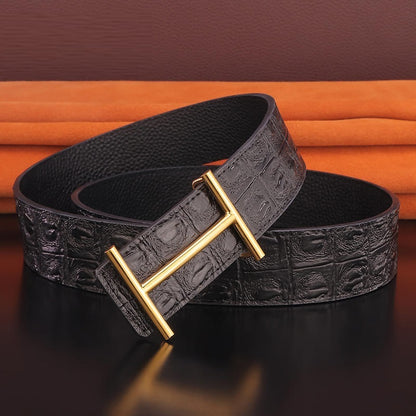 Fashion Pure Copper Buckle Youth Leather Belt Black gold