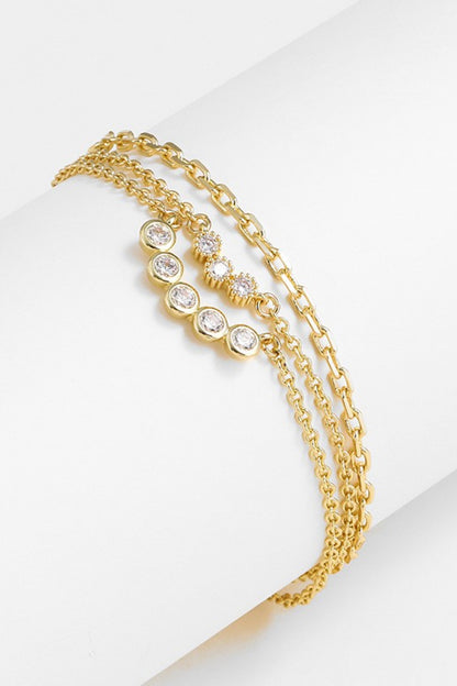 Zircon Layered Bracelet Gold One Size