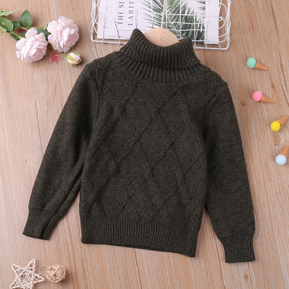 Checked Turtleneck Sweater With Long Sleeves Green