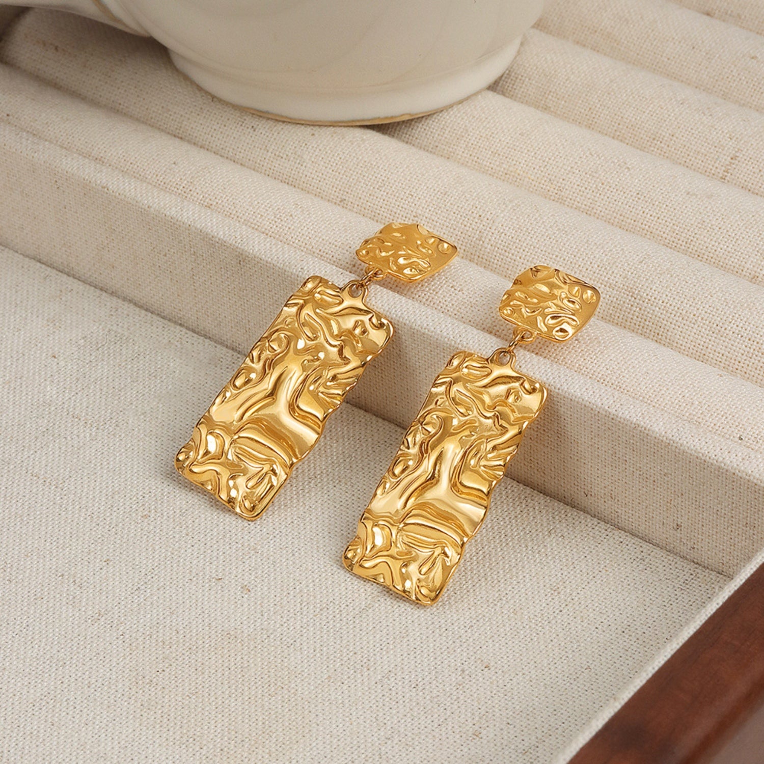 Titanium Steel Textured Geometric Earrings Gold One Size
