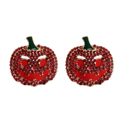 Demon Pumpkin Rhinestone Alloy Earrings Deep Red One Size