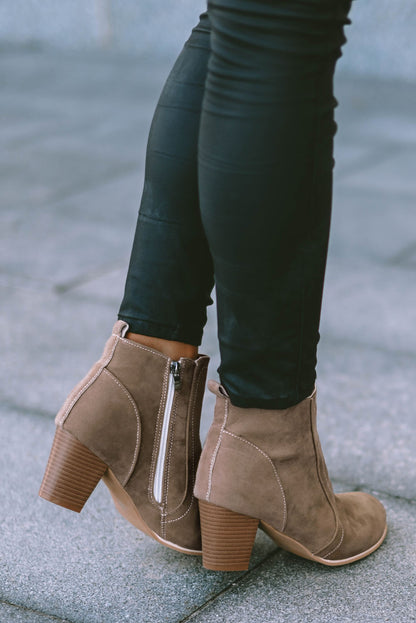 Faux Suede Size Zip Heeled Booties