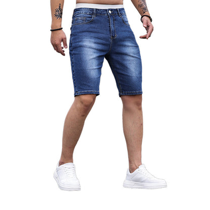 Men's Three-color Stretch Tight Denim Shorts Blue