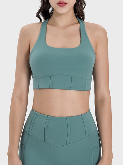 Square Neck Wide Strap Active Tank Teal