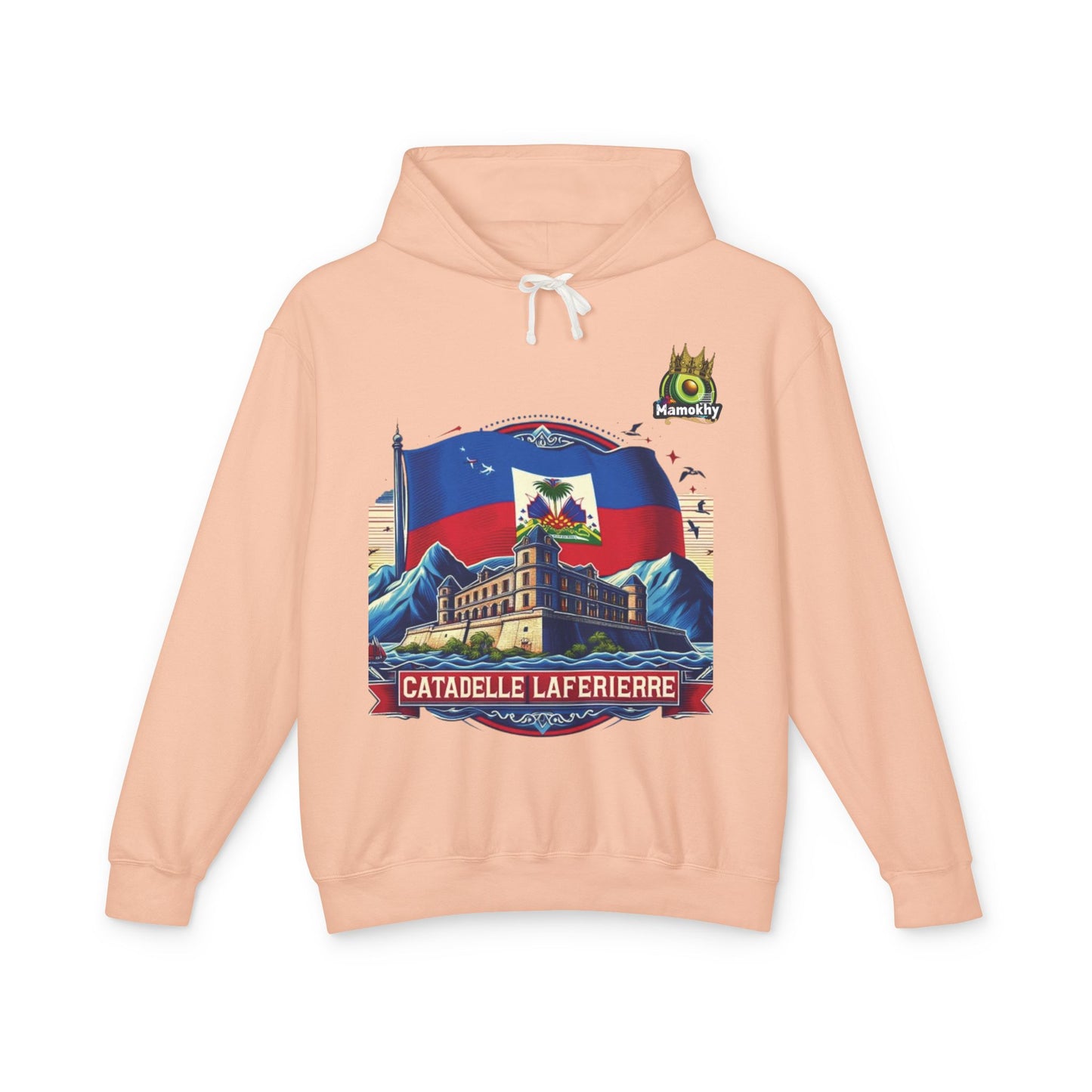 Citadelle Laferrière Haitian Pride Hoodie – Custom Hooded Sweatshirt with Flag Illustration Peachy