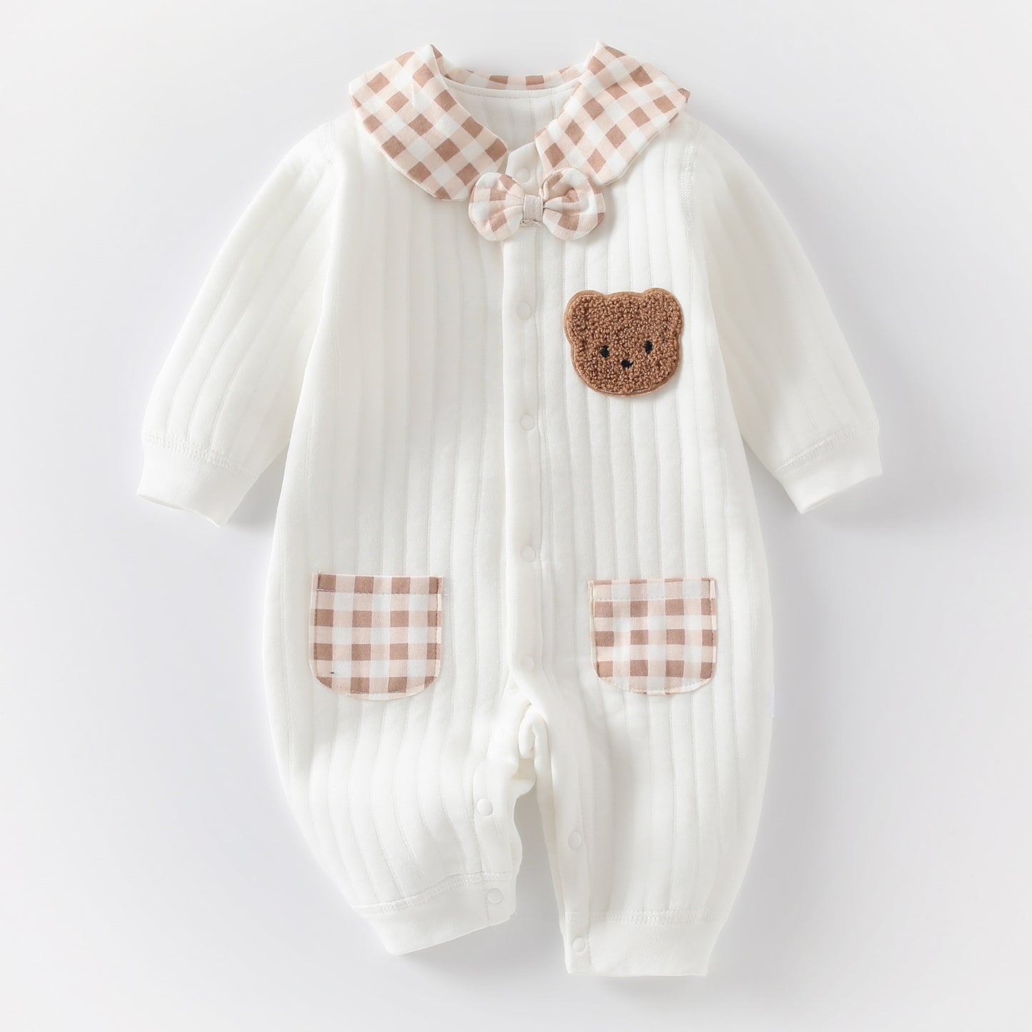 Newborn Jumpsuit Baby Boy And Girl Rompers Bear Bow Tie Warm Jumpsuit