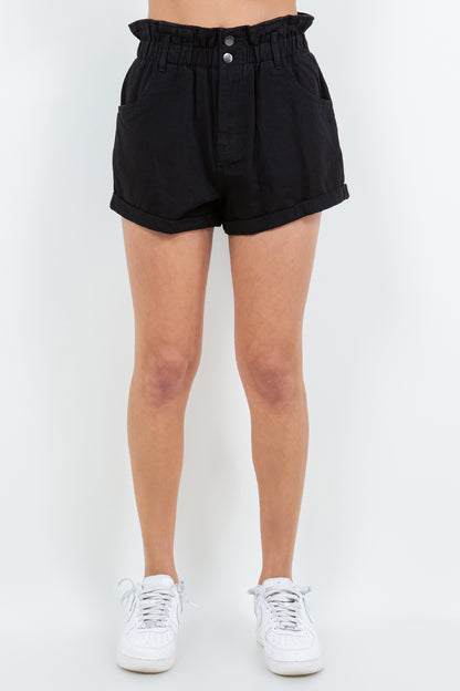 American Bazi High Waist Paper Bag Shorts Black