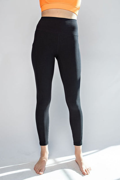 Faith Apparel High Waist Wide Waistband Leggings Black