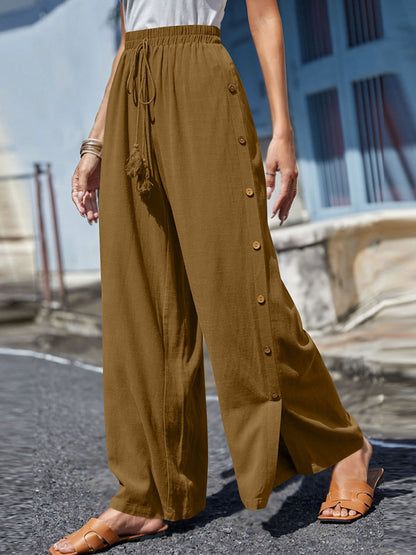 Full Size Tassel Wide Leg Pants Camel