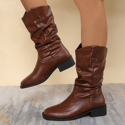 Pleated Pull-On Western Cowboy Boots Brown