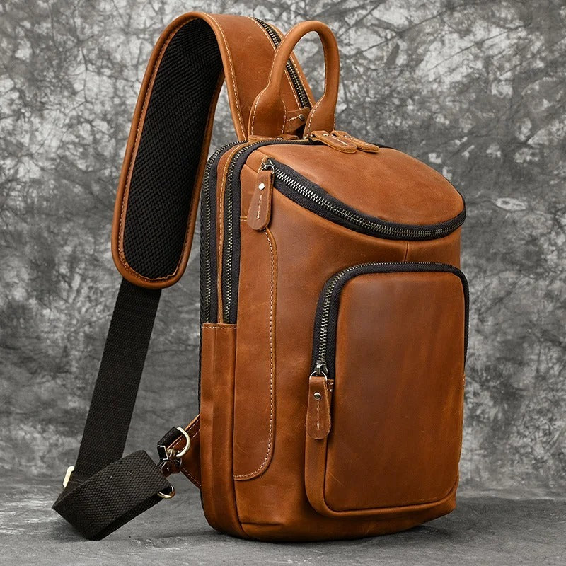 Men's Retro Crazy Horse Skin Shoulder Bag