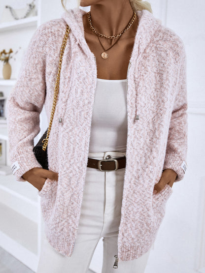 Zip-Up Hooded Sweater Dusty Pink