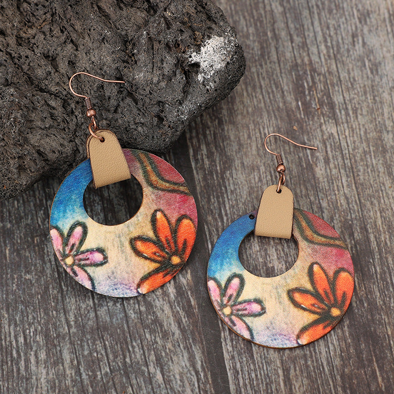 Wooden Flower Round Shape Earrings - Thandynie