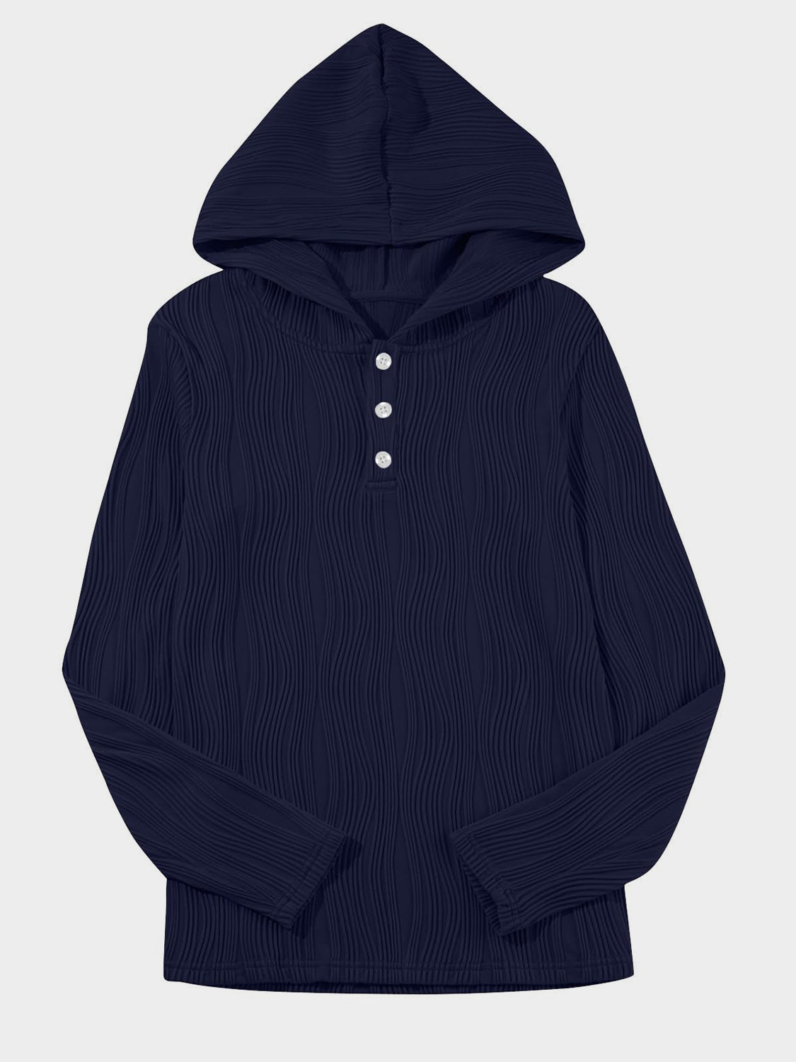 Textured Long Sleeve Hoodie Navy