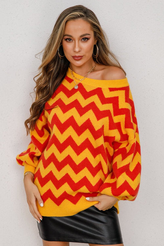 Chevron Lantern Sleeve Tunic Sweater Yellow