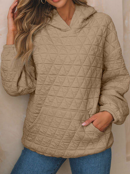 Textured Long Sleeve Hoodie with Pockets Camel