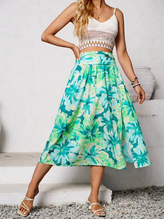 Slit Printed Midi Skirt Multicolor