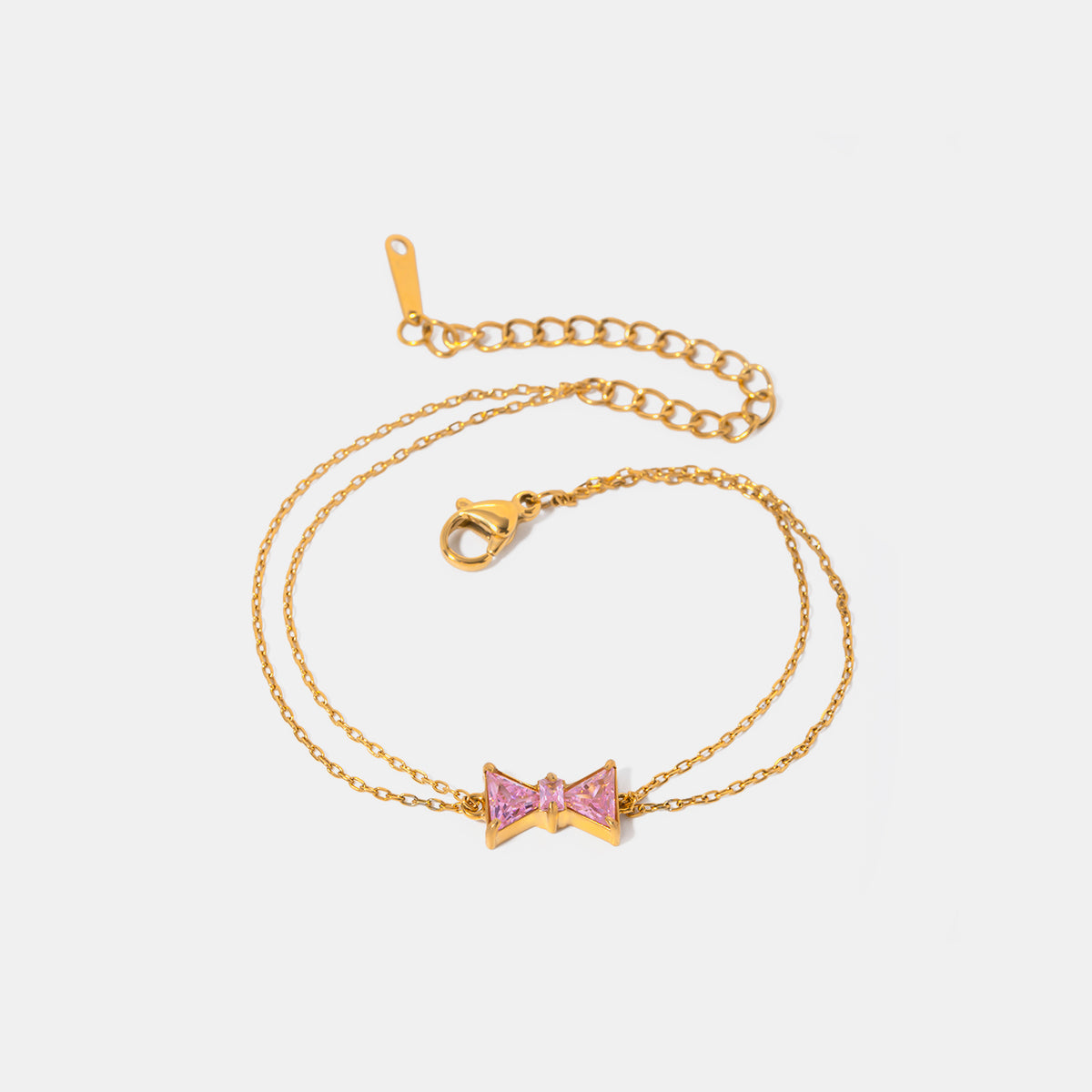 Stainless Steel Zircon Bow Bracelet Gold One Size