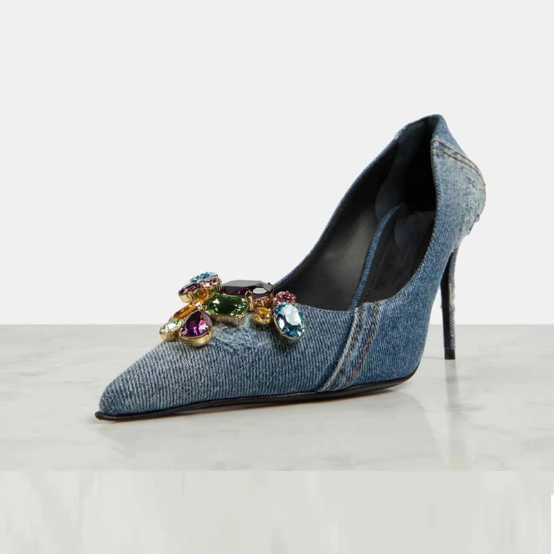 Denim Heels for Women, Stylish Party and Wedding Shoes.