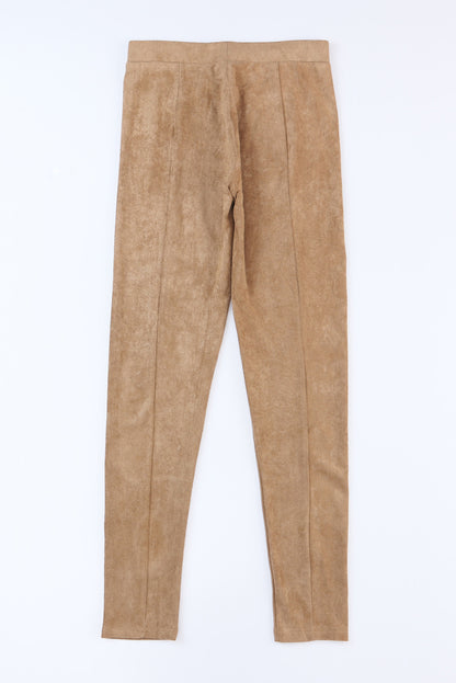 Khaki High Waist Faux Suede Skinny Leggings