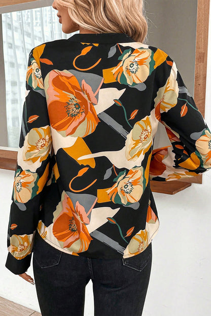 Floral Notched Long Sleeve Blouse