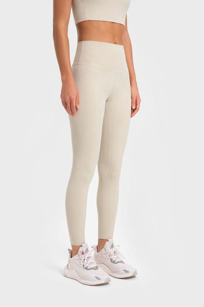 Highly Stretchy Wide Waistband Yoga Leggings Ivory