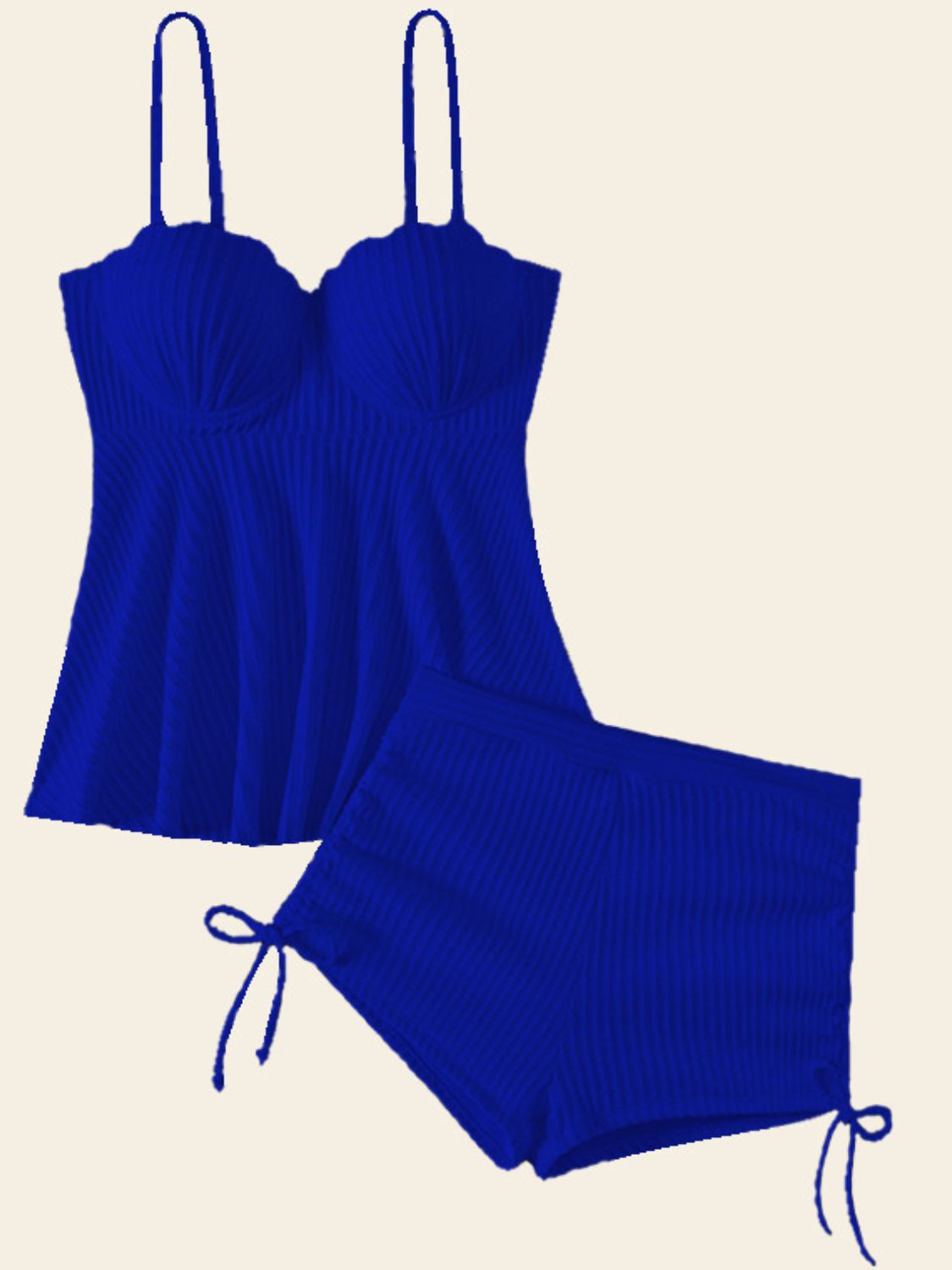 Textured Drawstring Spaghetti Strap Two-Piece Swim Set - Thandynie